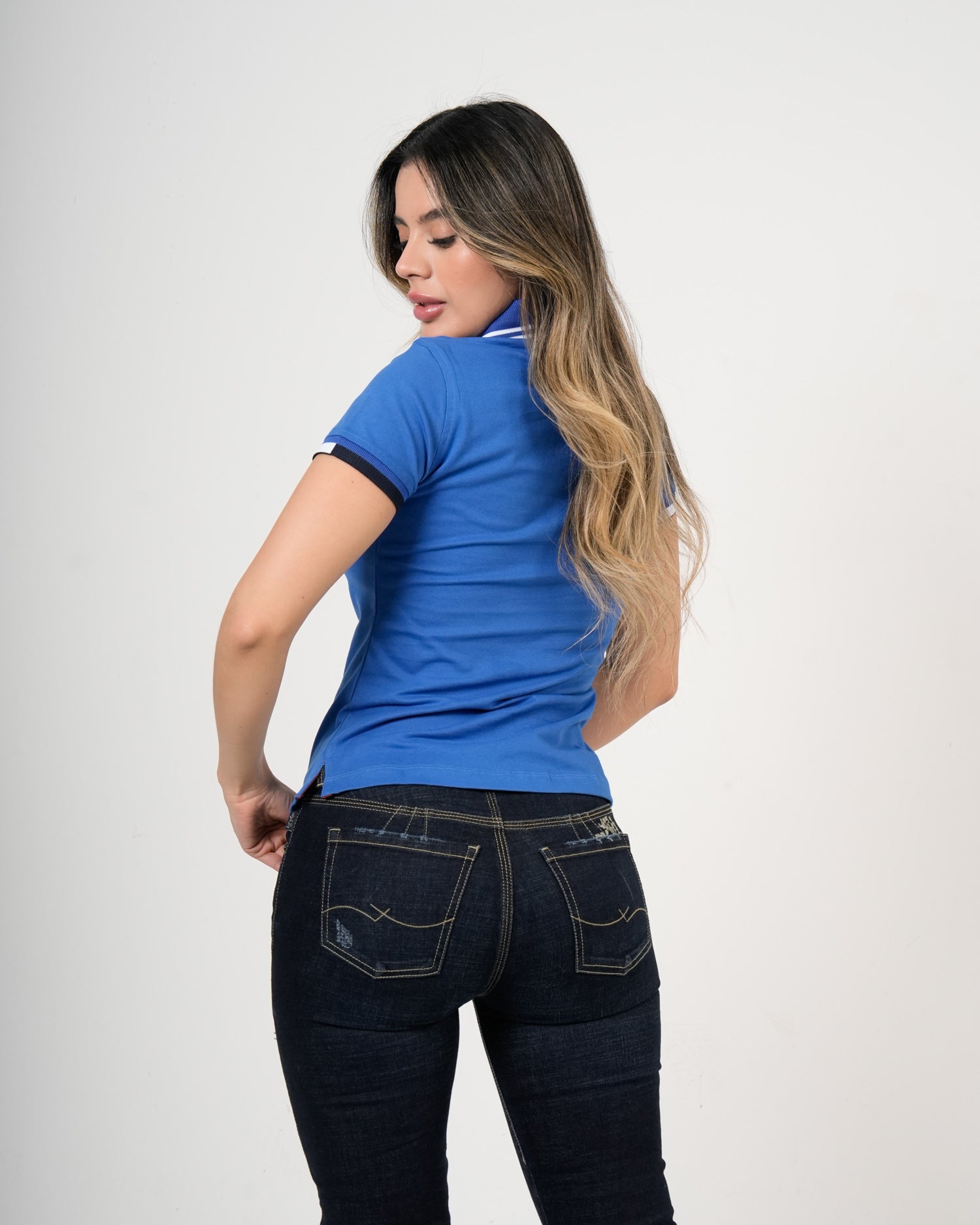 Polo Femenino Manga Corta | Algodón Premium Azul Royal con Ribete