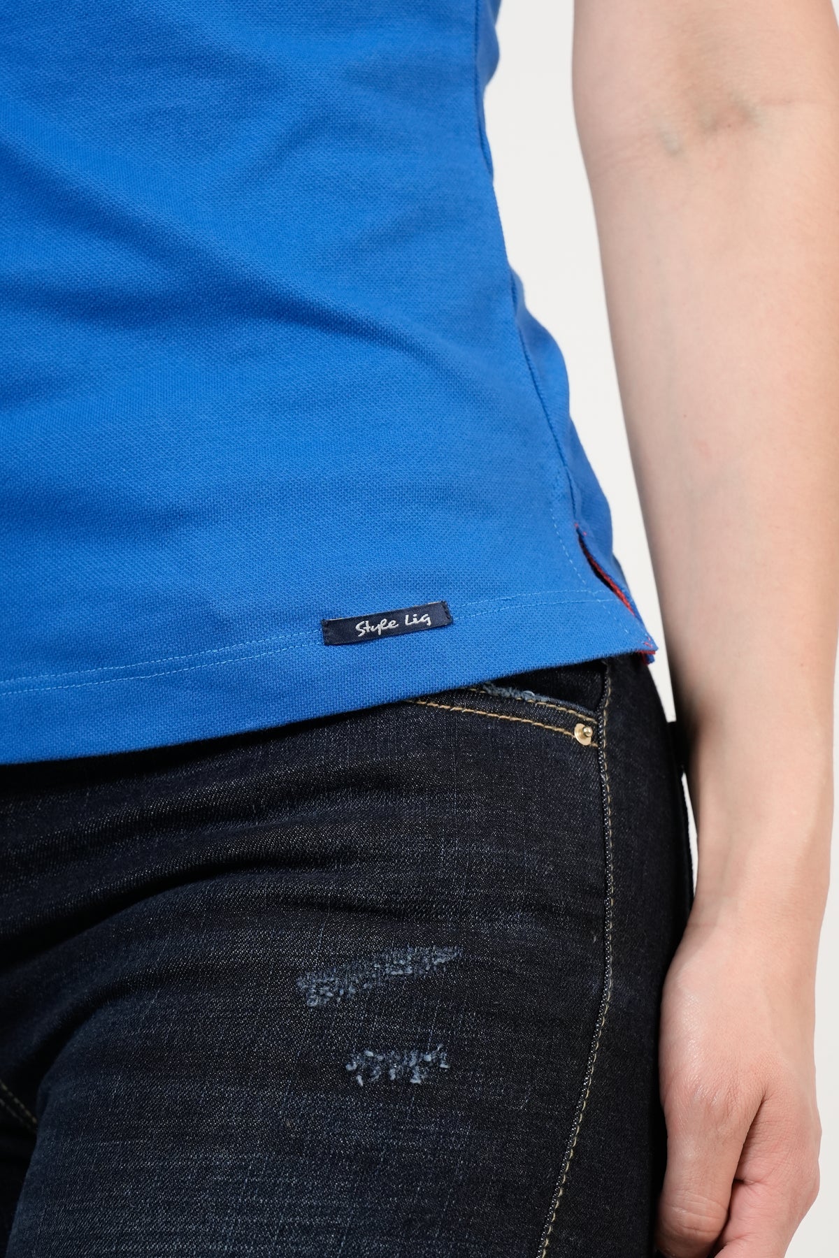 Polo Femenino Manga Corta | Algodón Premium Azul Royal con Ribete