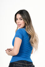 Camiseta Femenina Manga Corta | Algodón Premium Azul Royal Escote V