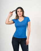 Camiseta Femenina Manga Corta | Algodón Premium Azul Royal Escote V