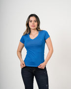 Camiseta Femenina Manga Corta | Algodón Premium Azul Royal Escote V
