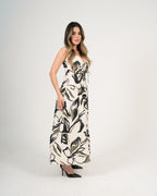 Vestido Femenino Midi | Algodón Premium Estampado Floral Blanco y Negro
