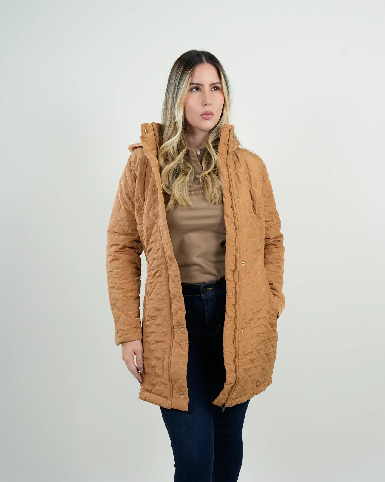 Chaqueta Acolchada Mujer Camel