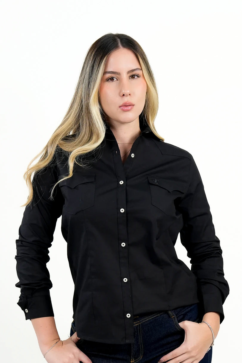 Camisa Mujer Negra Clásica "Midnight Elegance"