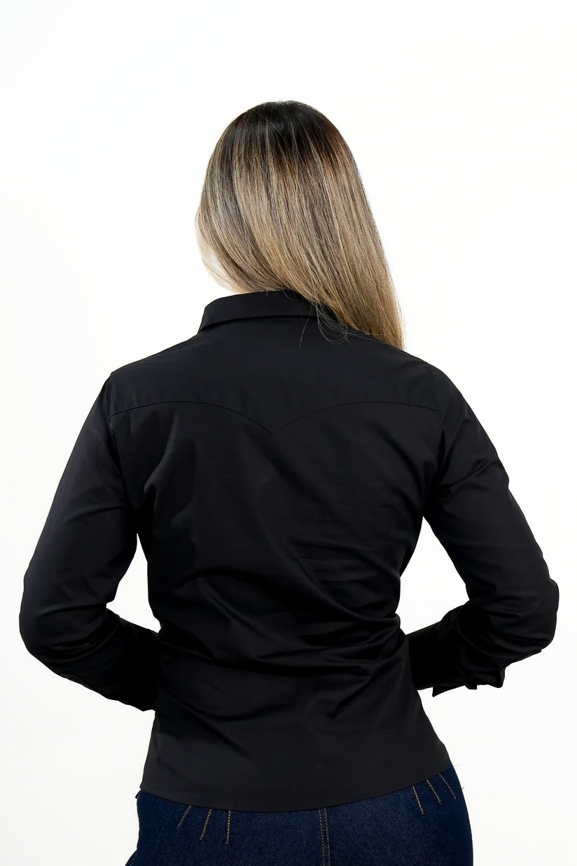 Camisa Mujer Negra Clásica "Midnight Elegance"