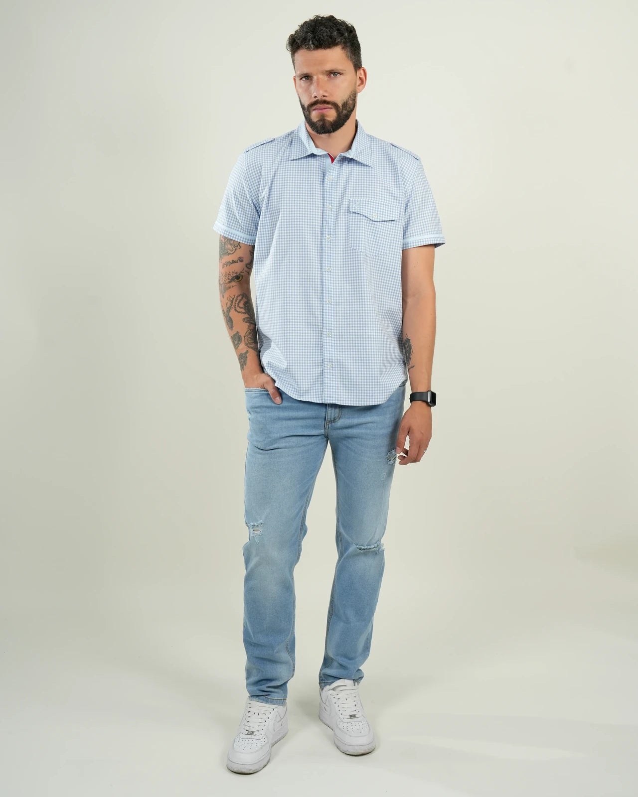 Camisa Nápoles Cuadros Celeste