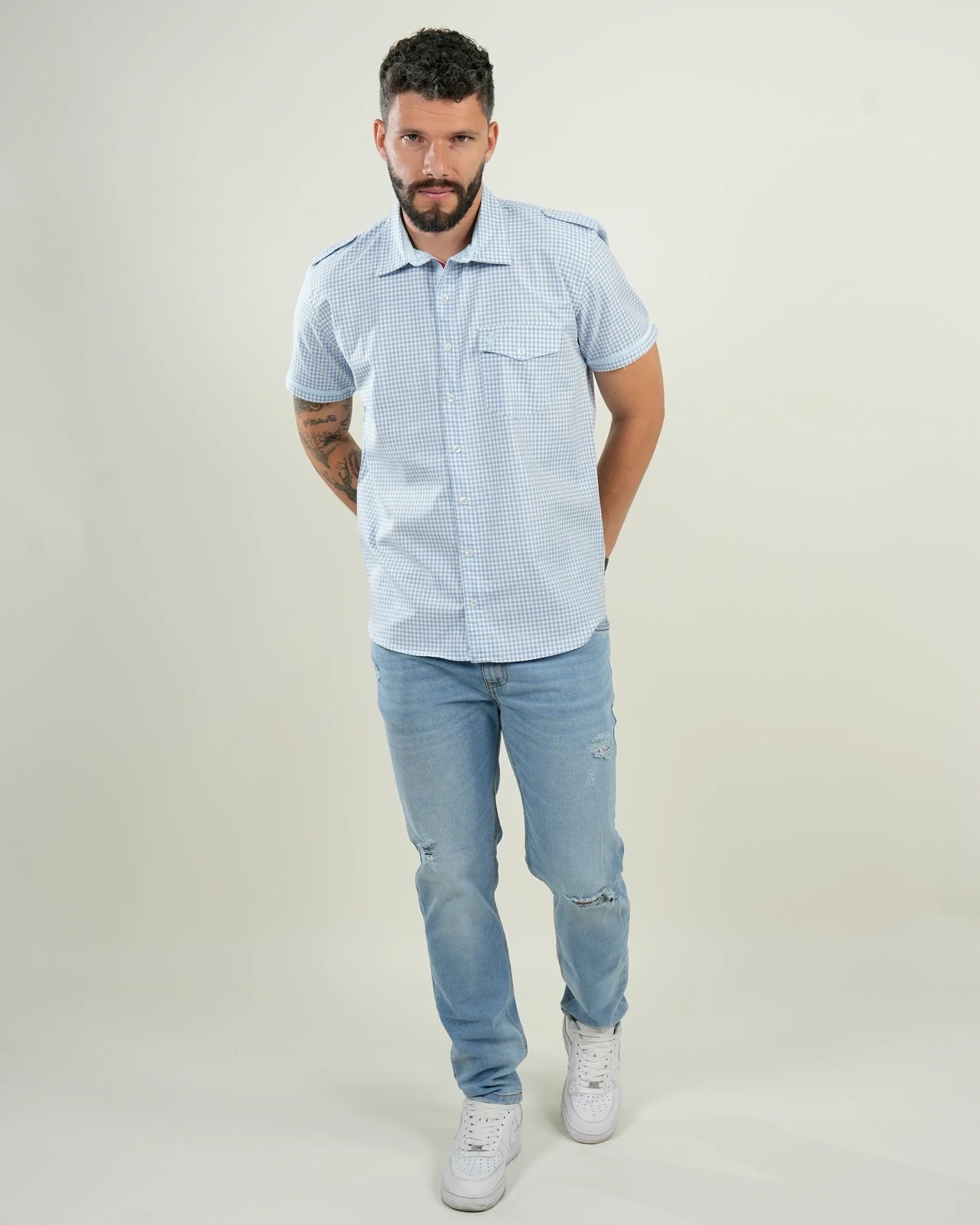 Camisa Nápoles Cuadros Celeste