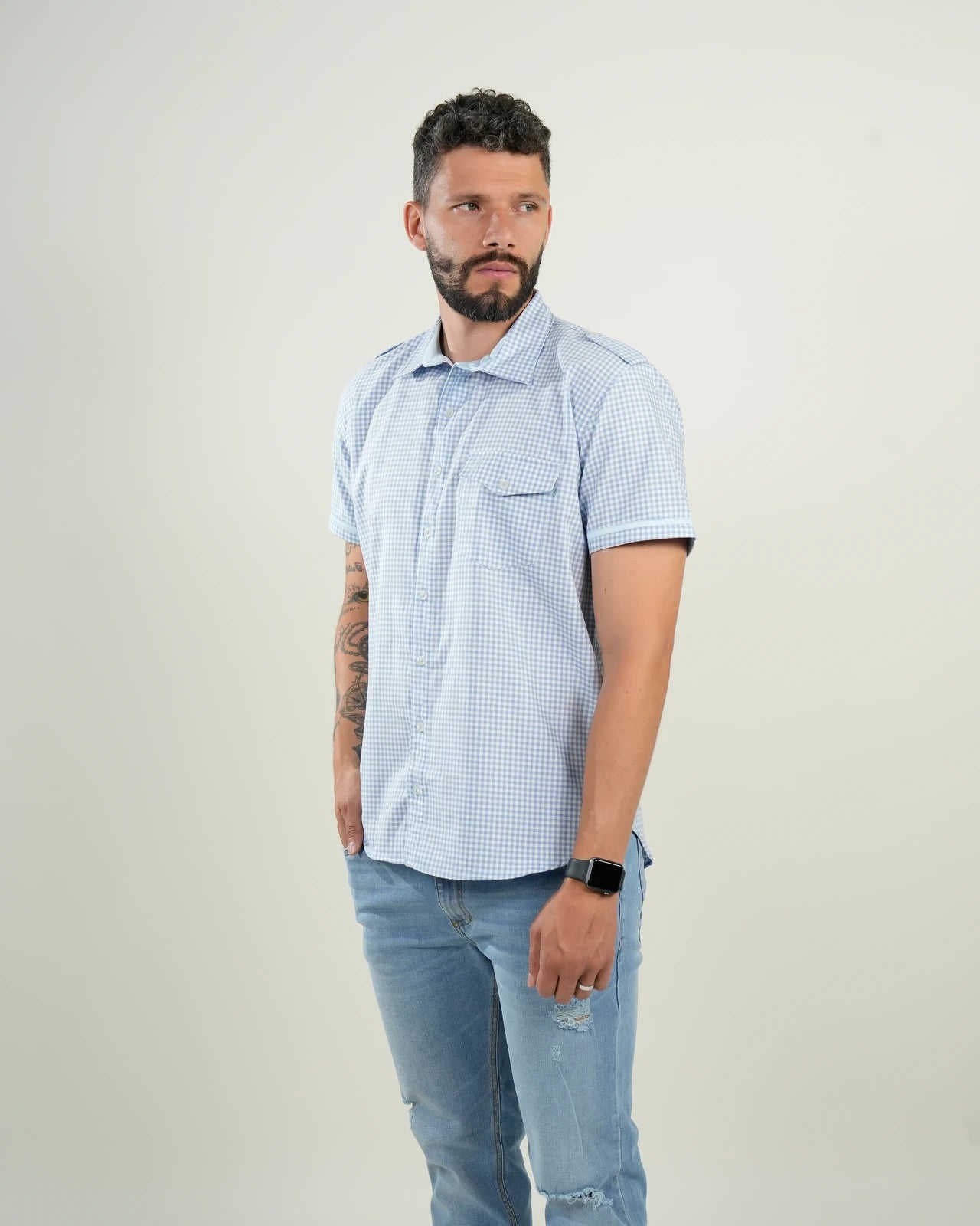 Camisa Nápoles Cuadros Celeste