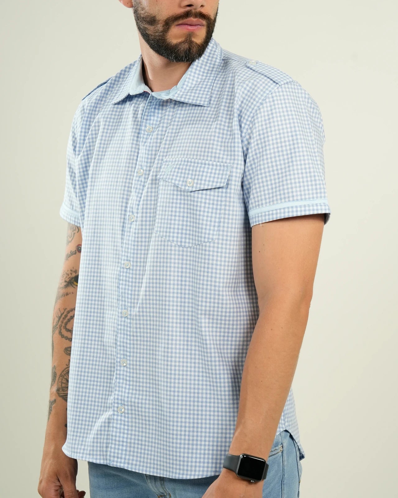 Camisa Nápoles Cuadros Celeste