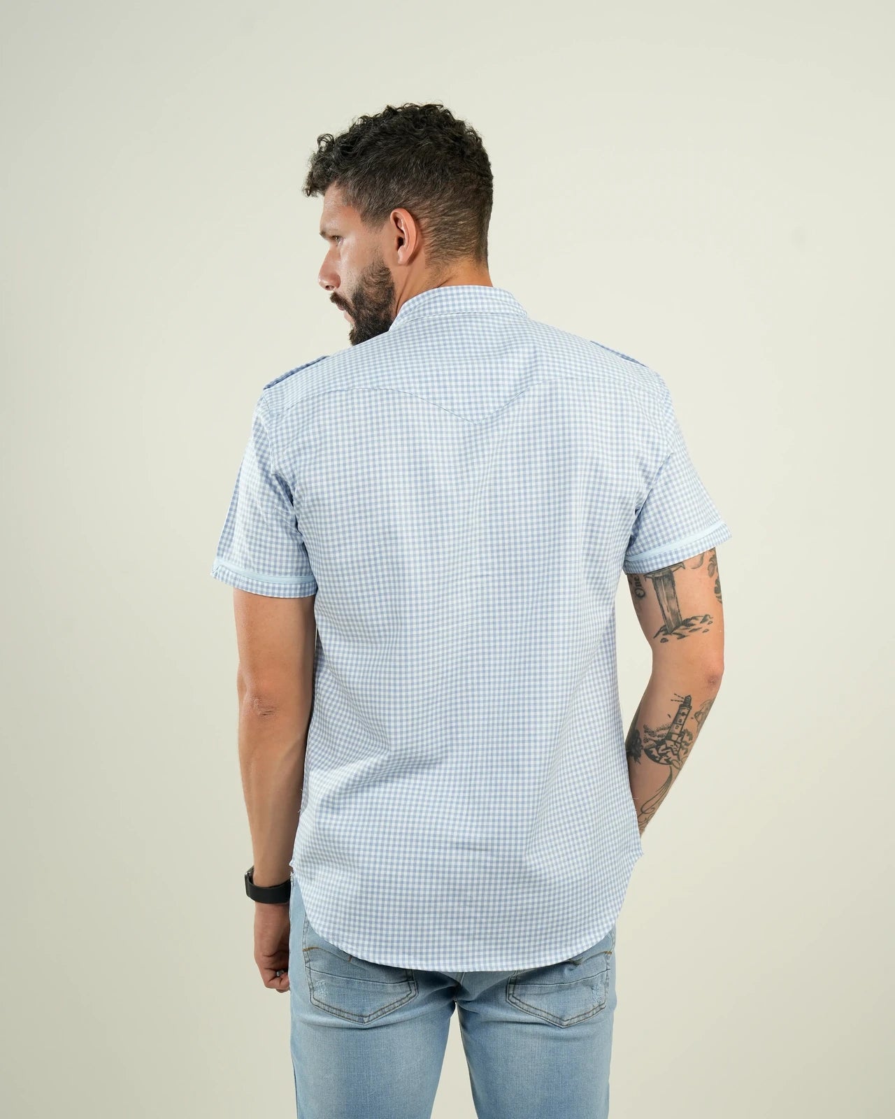 Camisa Nápoles Cuadros Celeste