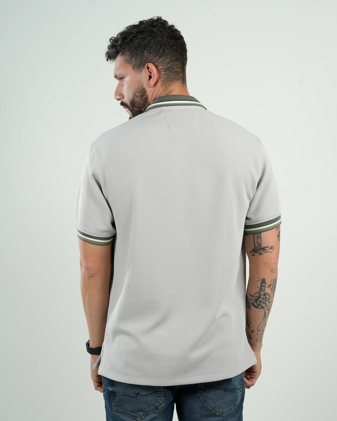 Polo Amalfi Gris Perla con Detalles Verdes