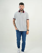 Polo Mayfair Gris Claro con Ribetes Negro & Carmesí