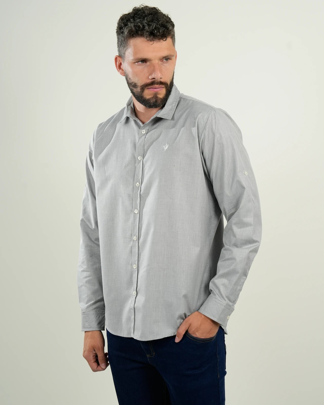 Camisa Oxford Gris Manga Larga