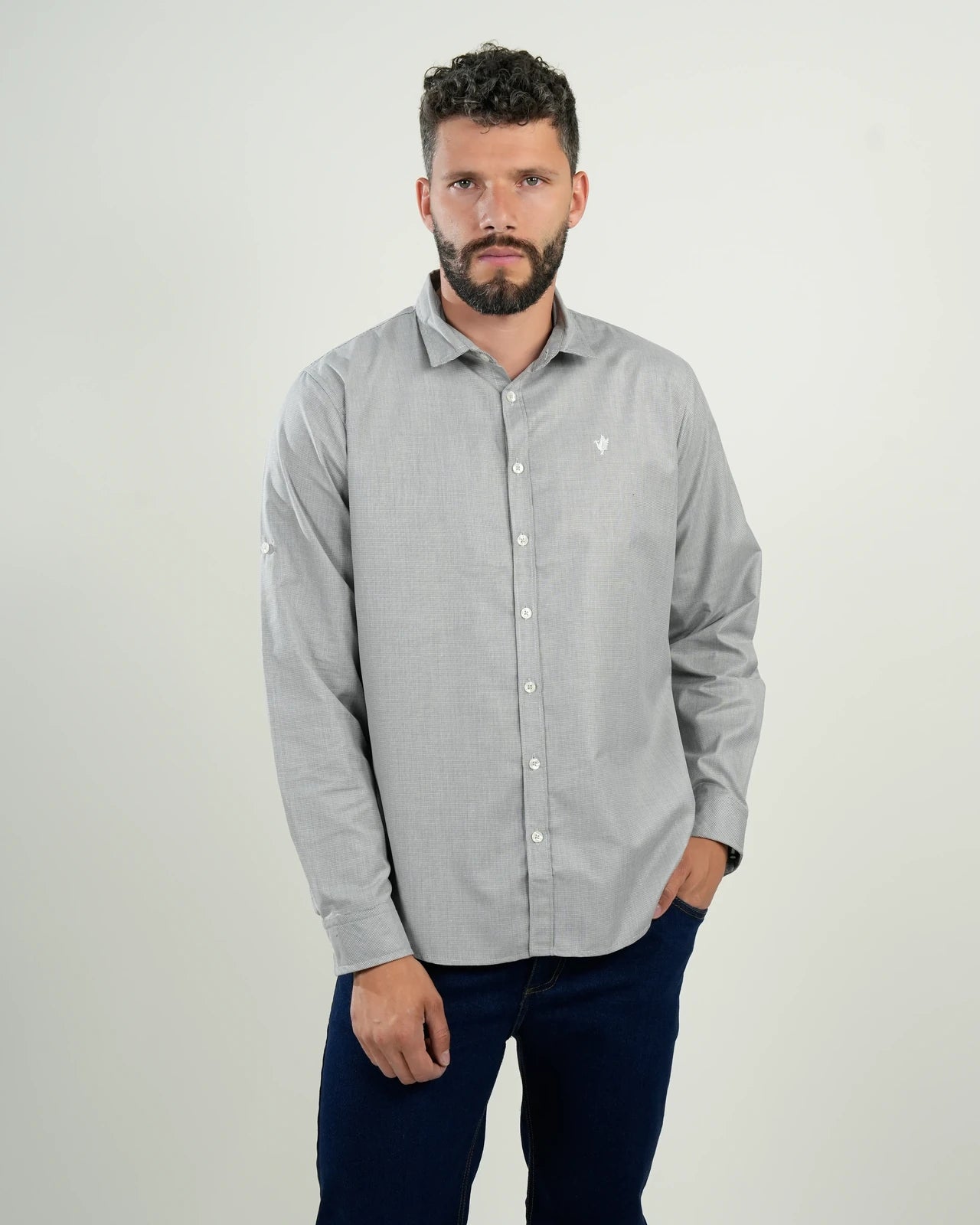 Camisa Oxford Gris Manga Larga