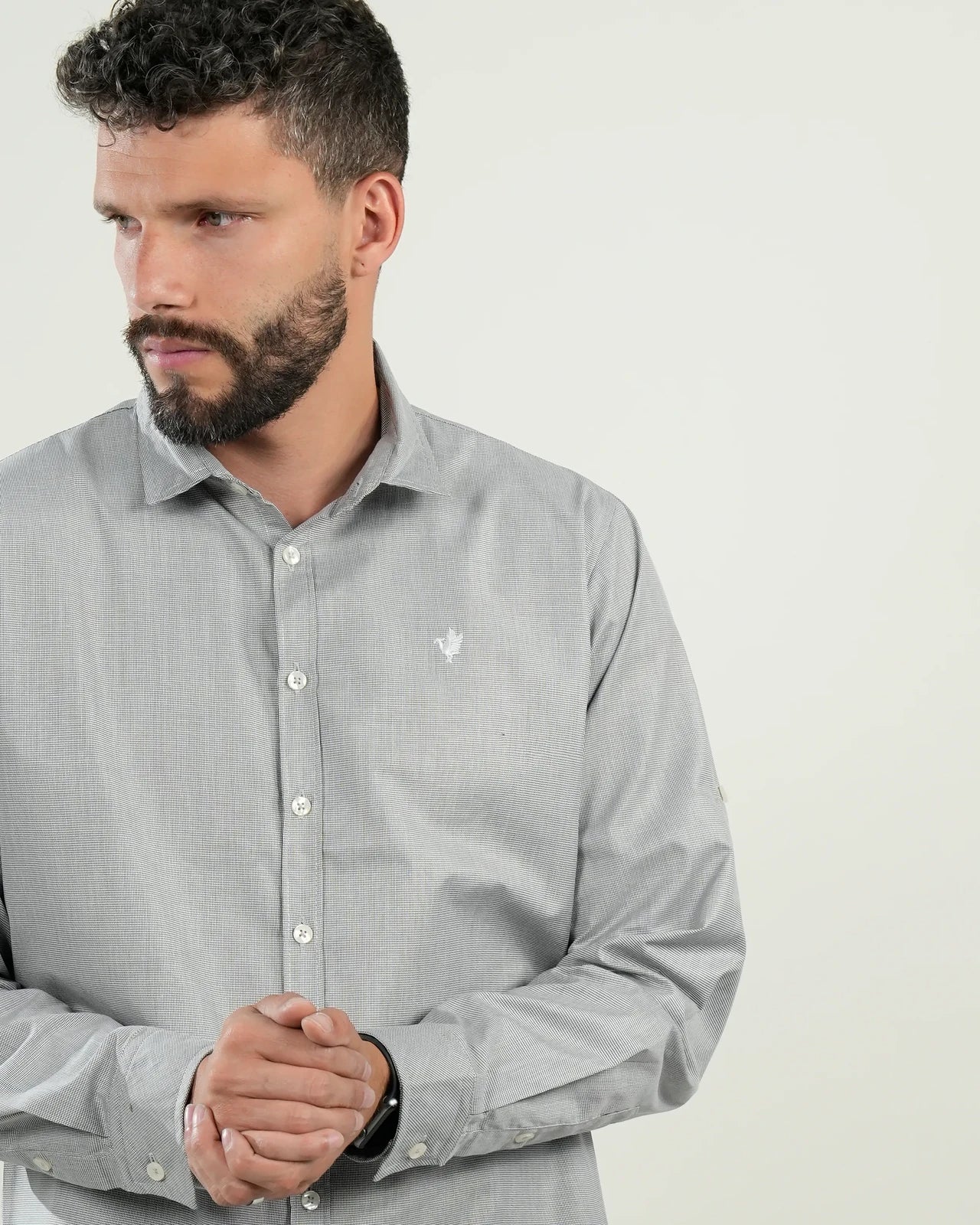 Camisa Oxford Gris Manga Larga