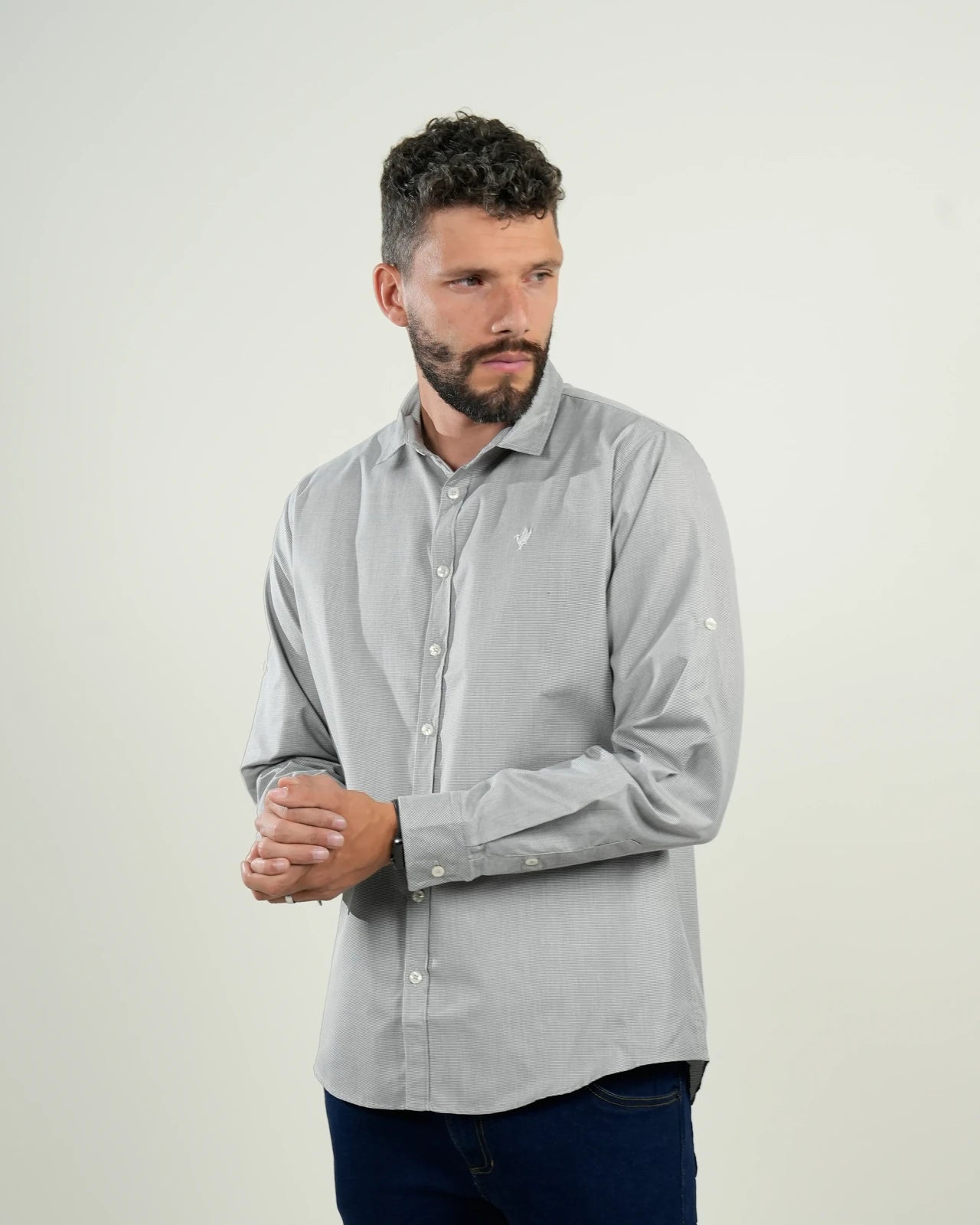 Camisa Oxford Gris Manga Larga