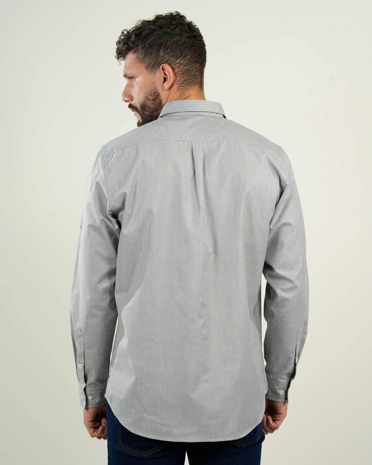 Camisa Oxford Gris Manga Larga