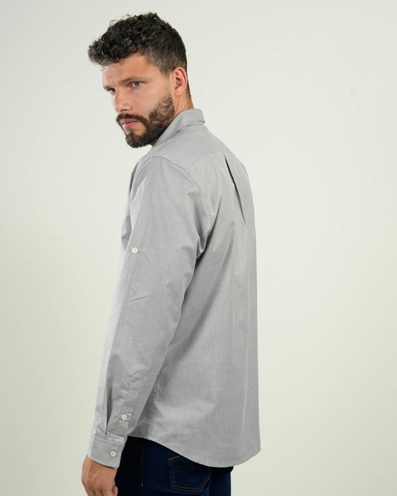 Camisa Oxford Gris Manga Larga