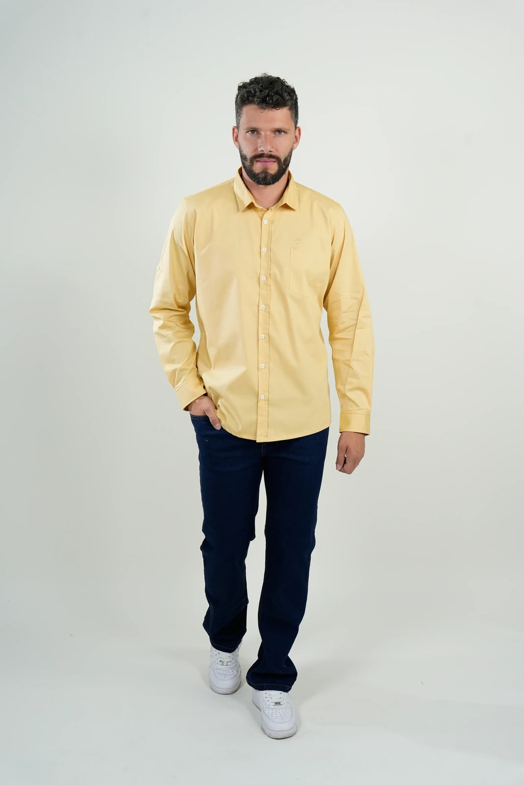 Camisa Oxford Amarilla Manga Larga