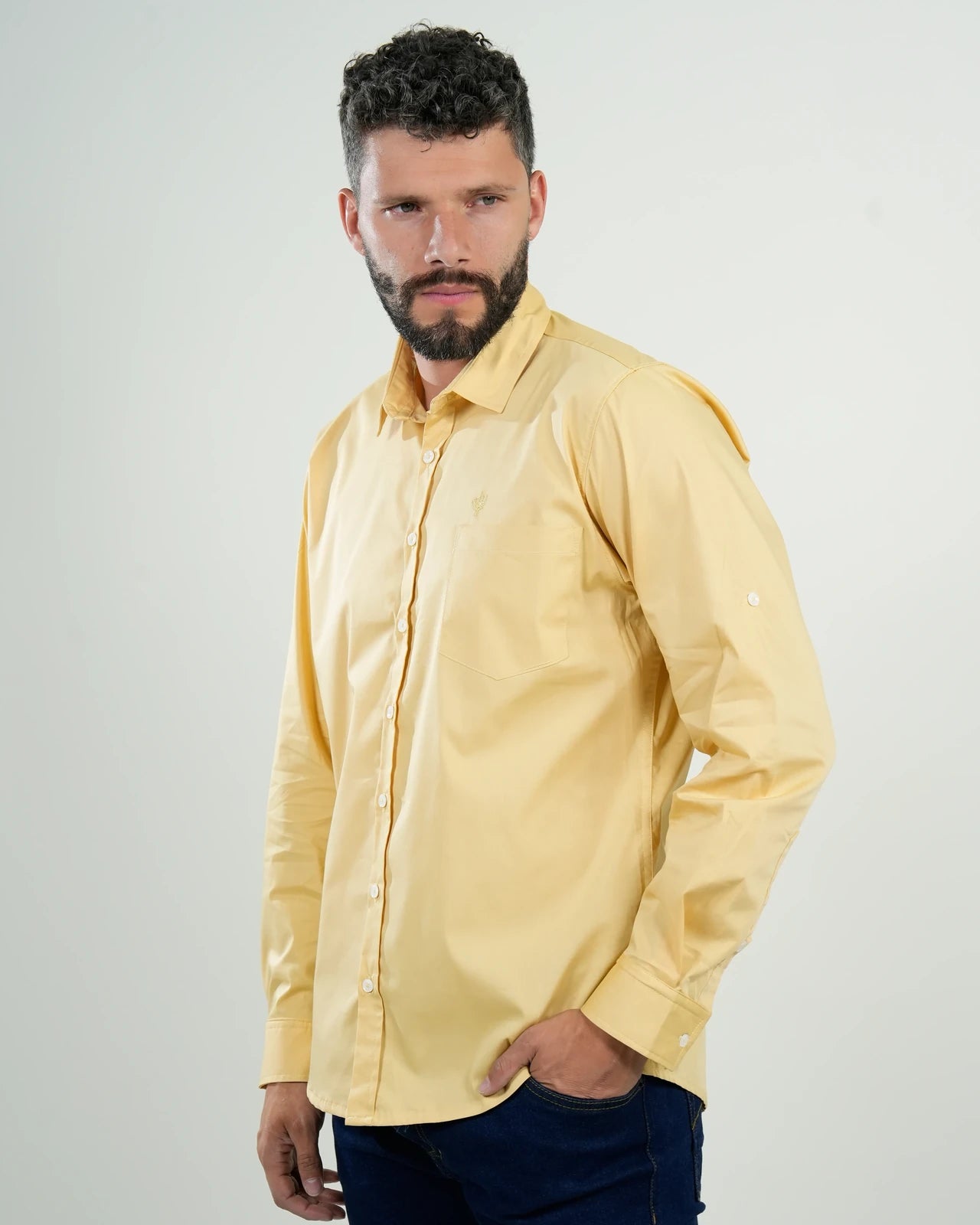 Camisa Oxford Amarilla Manga Larga