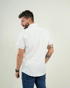 Camisa Blanca de Manga Corta con Detalles Tricolor