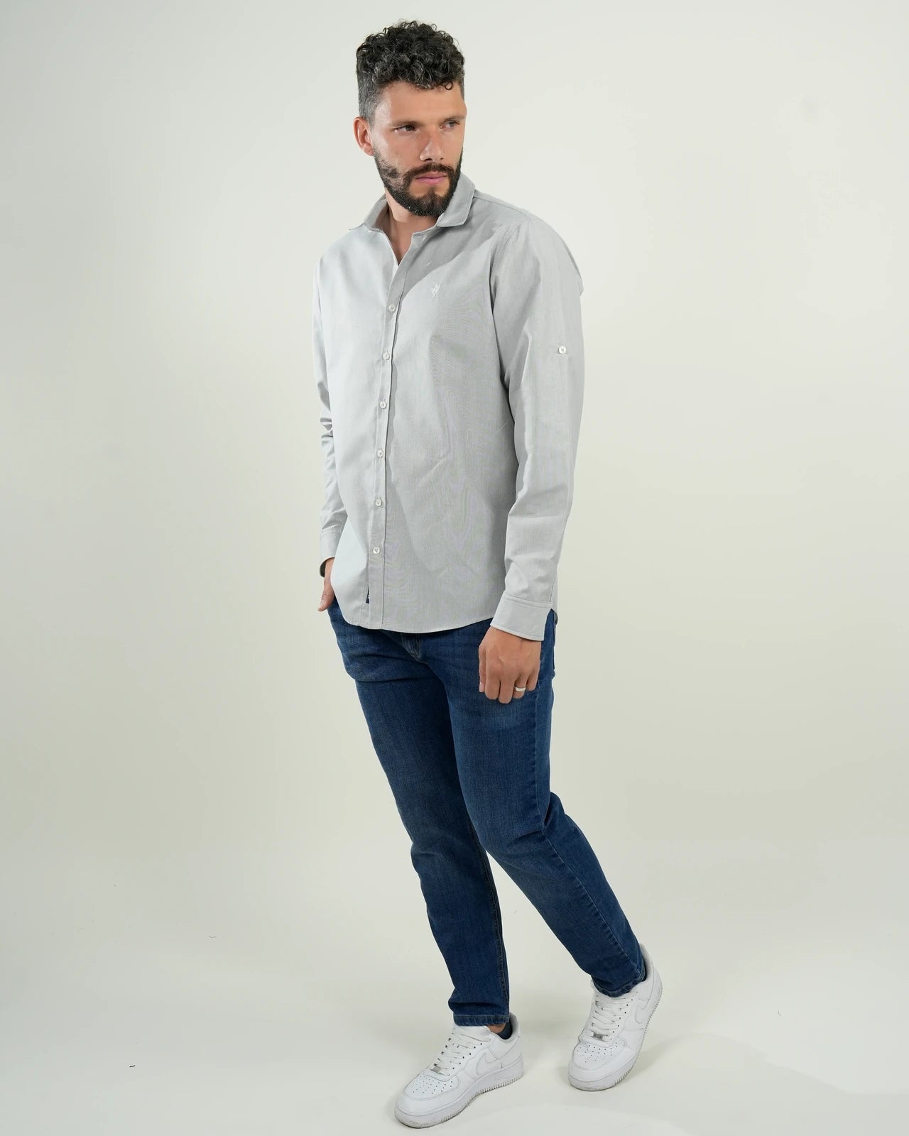 Camisa Gris Manga Larga Convertible con Botones