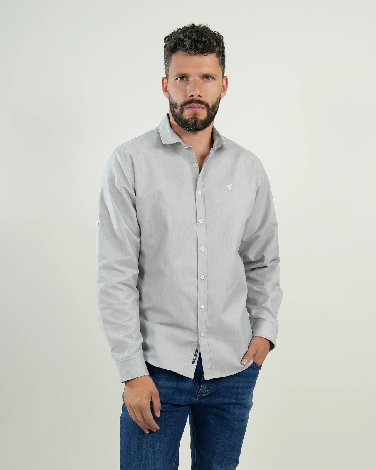 Camisa Gris Manga Larga Convertible con Botones