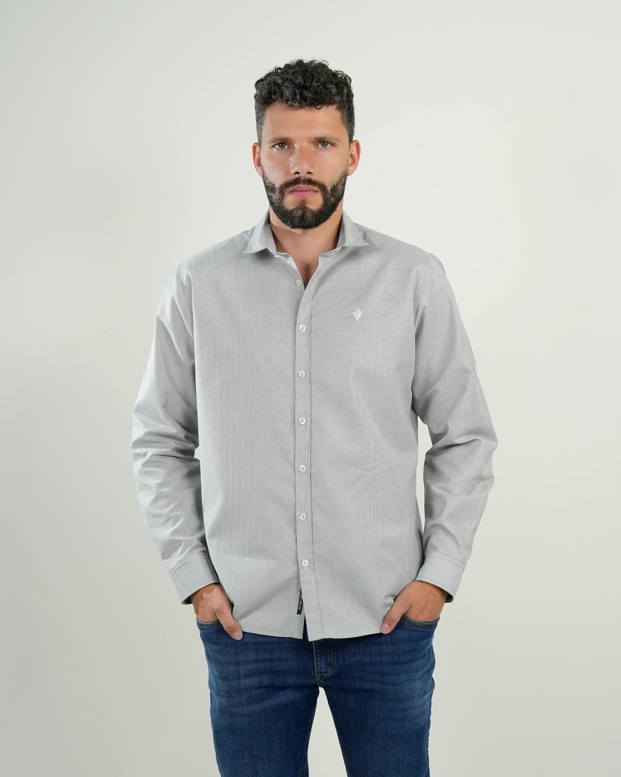 Camisa Gris Manga Larga Convertible con Botones