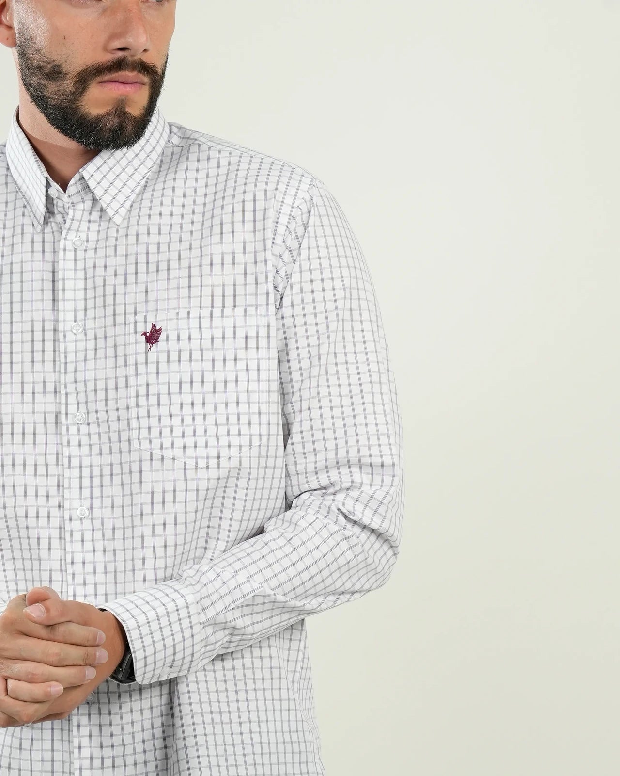 Camisa de vestir a cuadros blancos y azules
