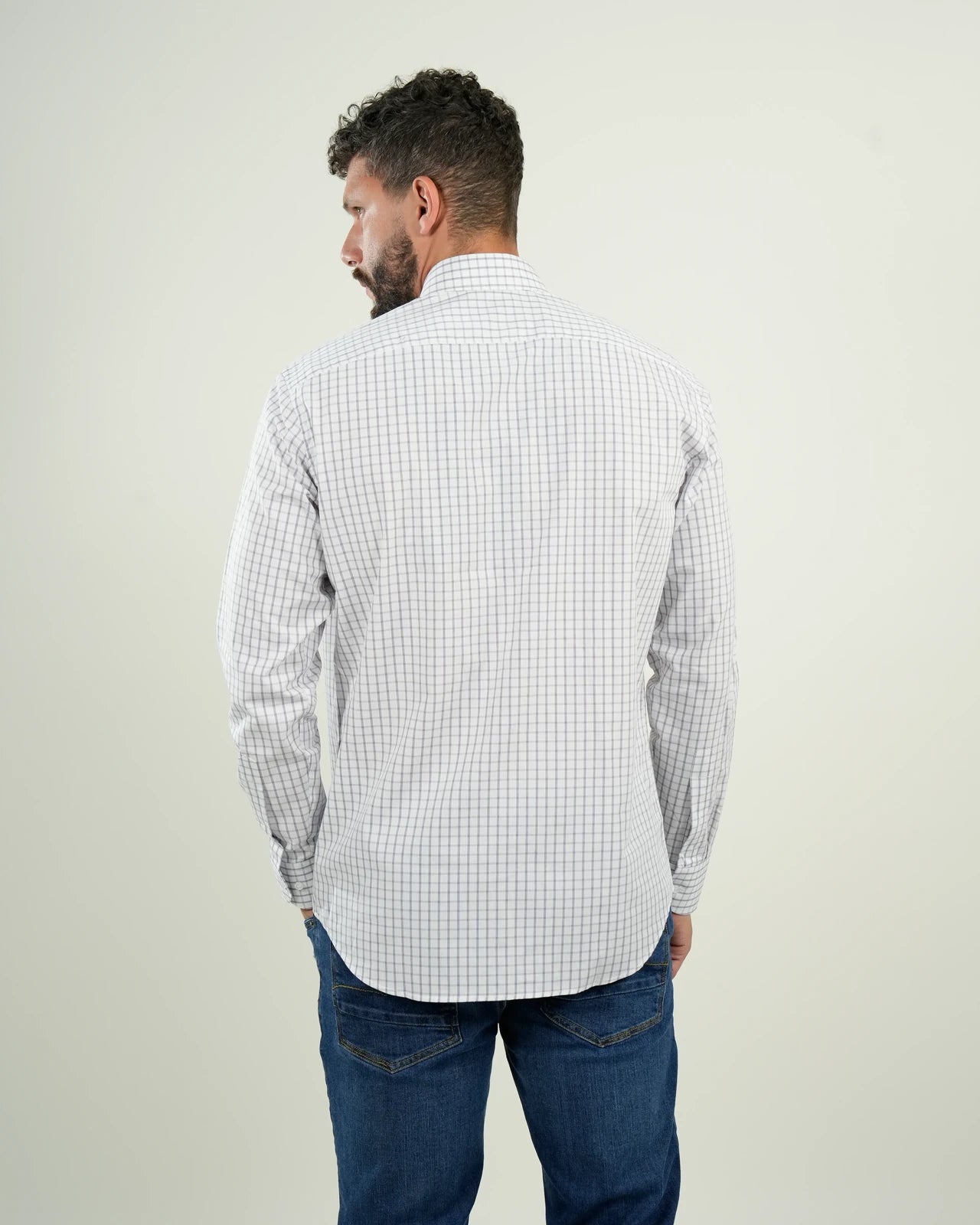 Camisa de vestir a cuadros blancos y azules