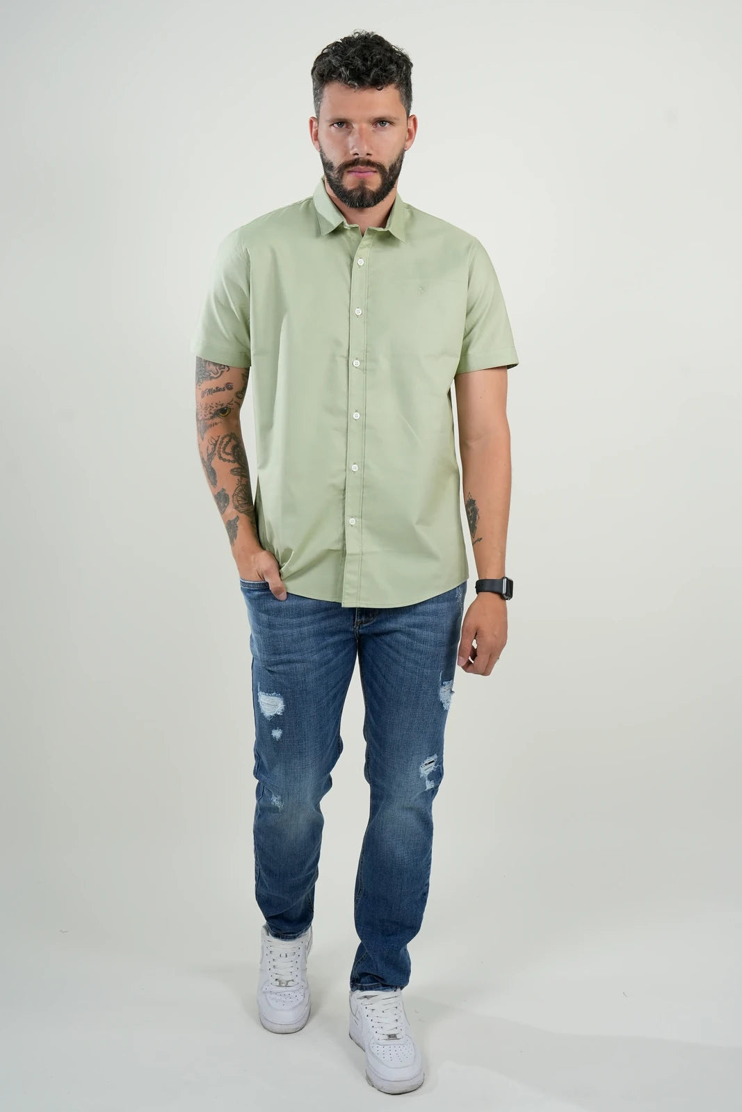 Camisa Verde Menta Manga Corta – Masculina