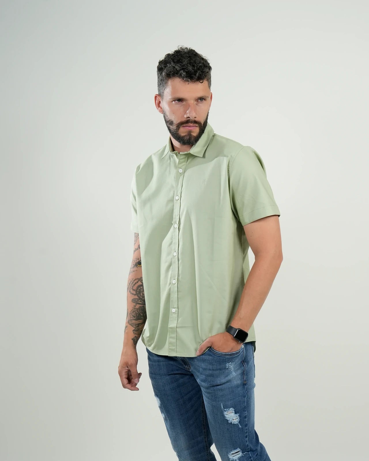 Camisa Verde Menta Manga Corta – Masculina