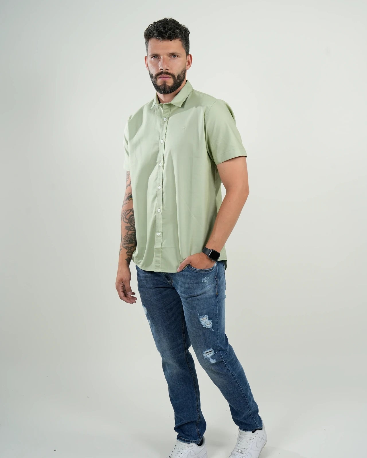 Camisa Verde Menta Manga Corta – Masculina