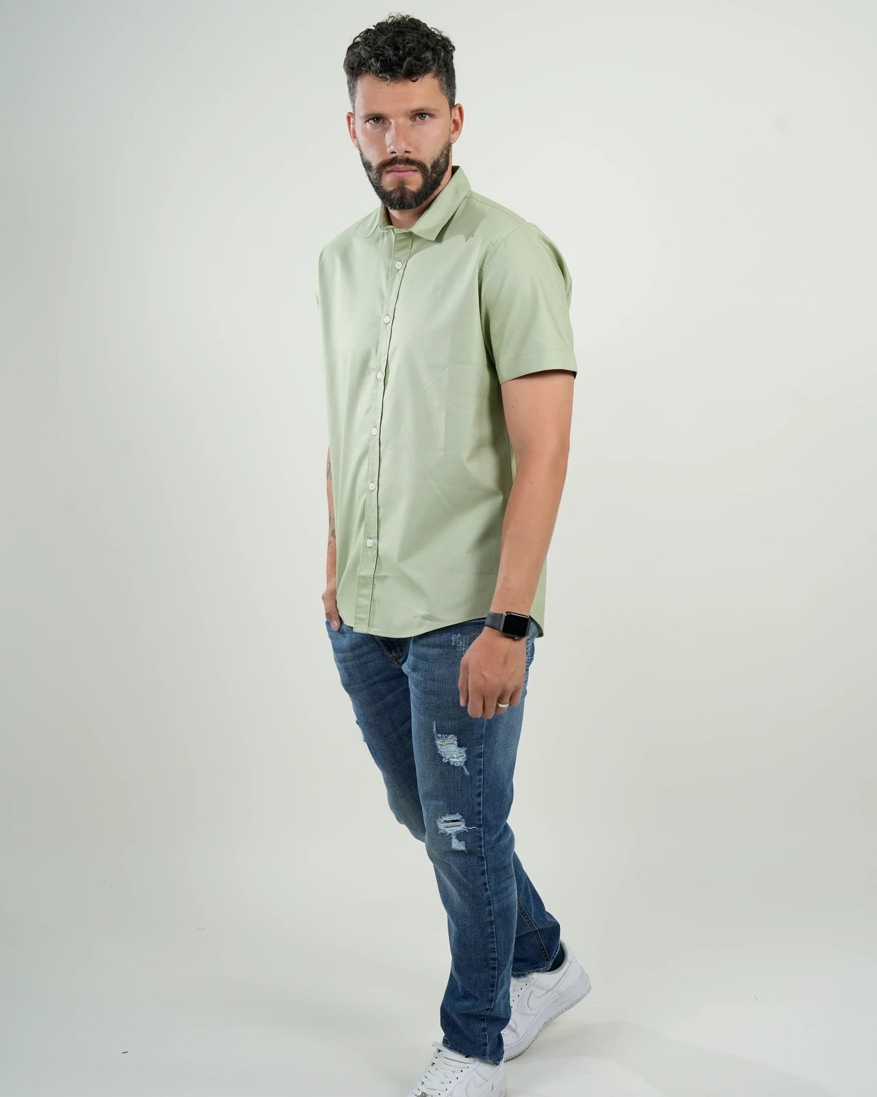 Camisa Verde Menta Manga Corta – Masculina