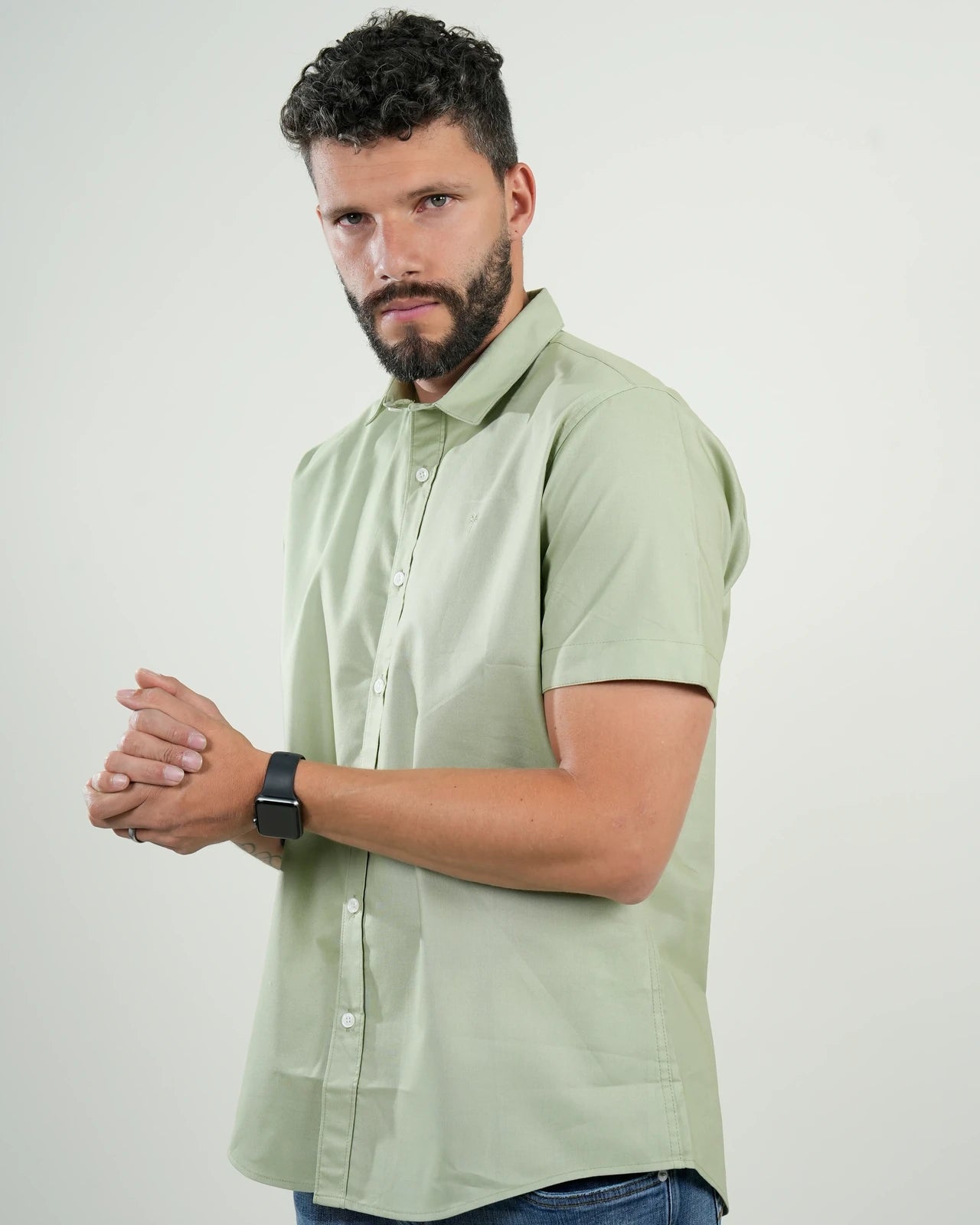 Camisa Verde Menta Manga Corta – Masculina