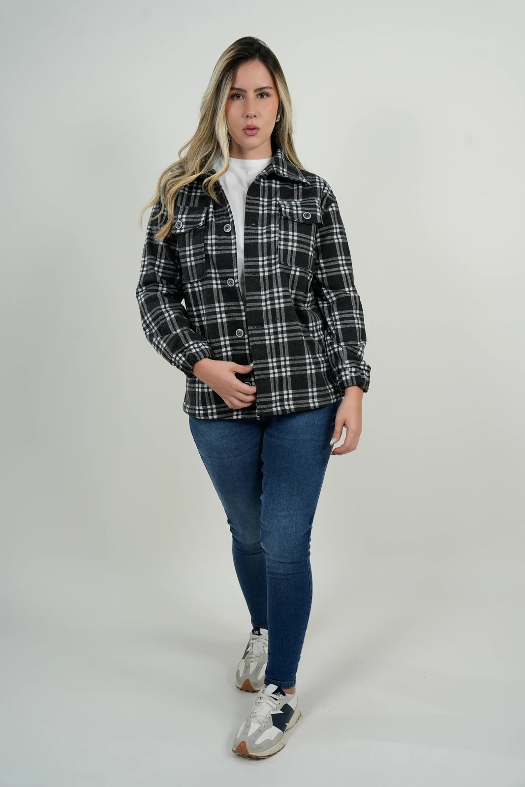 Chaqueta Oversize Mujer Cuadros Negro