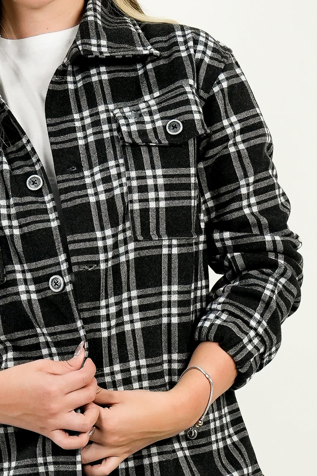 Chaqueta Oversize Mujer Cuadros Negro