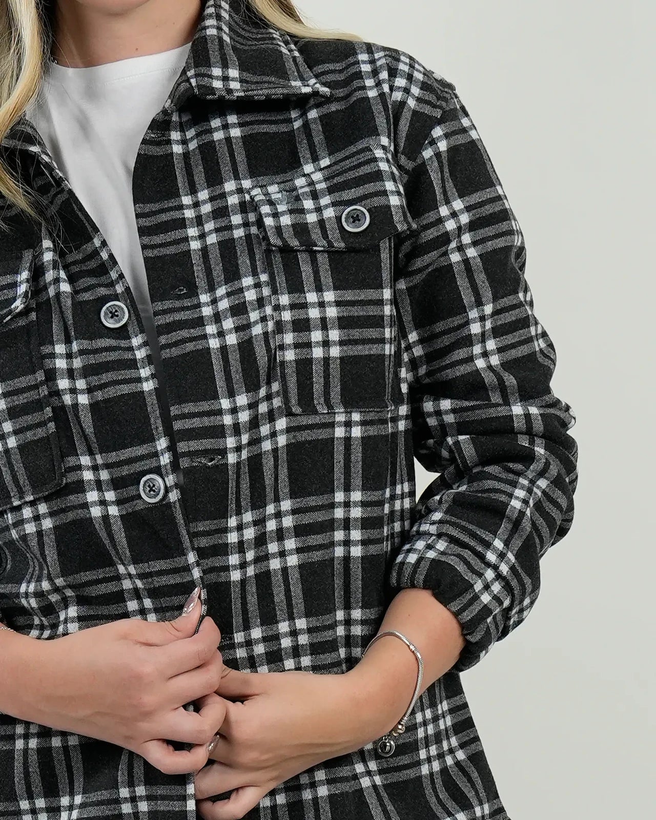 Chaqueta Oversize Mujer Cuadros Negro