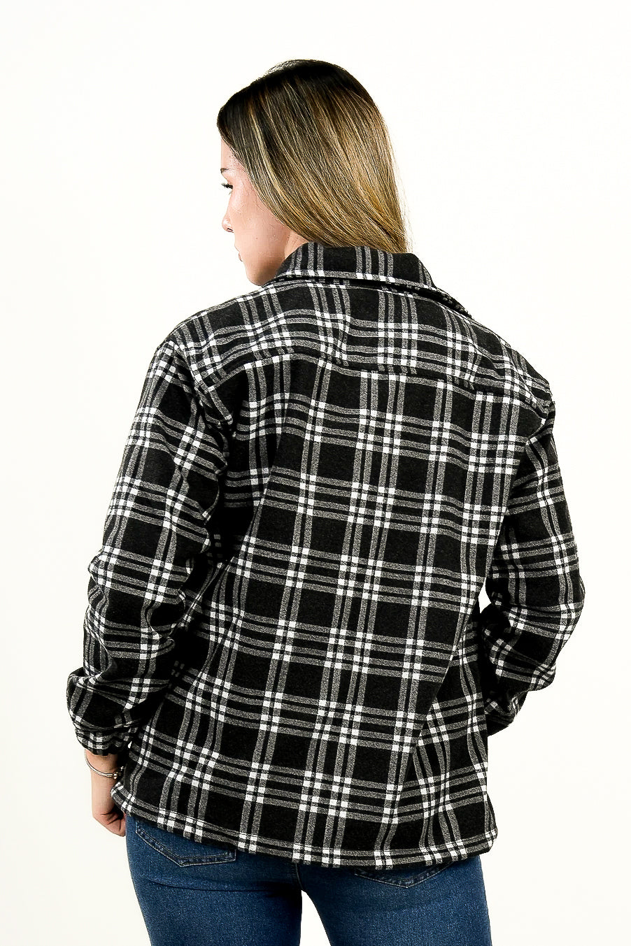 Chaqueta Oversize Mujer Cuadros Negro