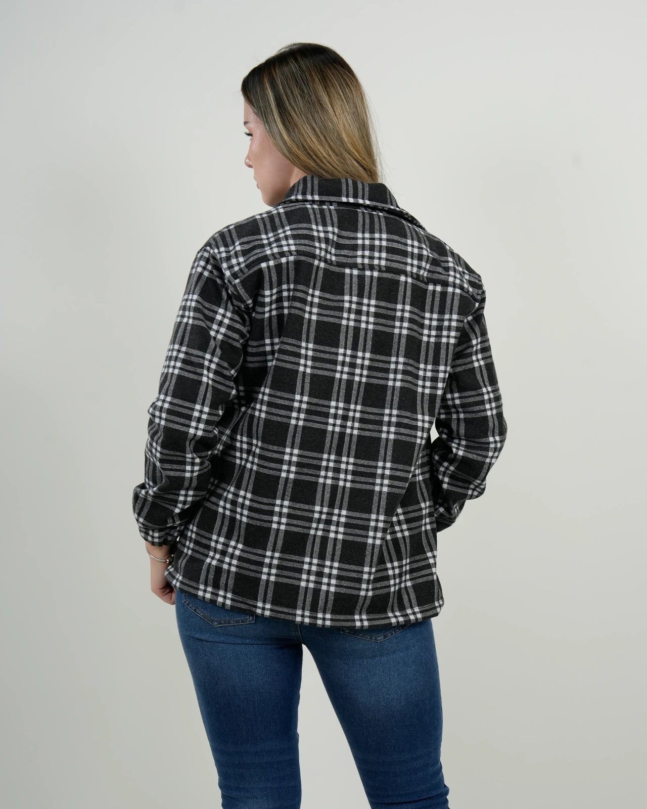 Chaqueta Oversize Mujer Cuadros Negro