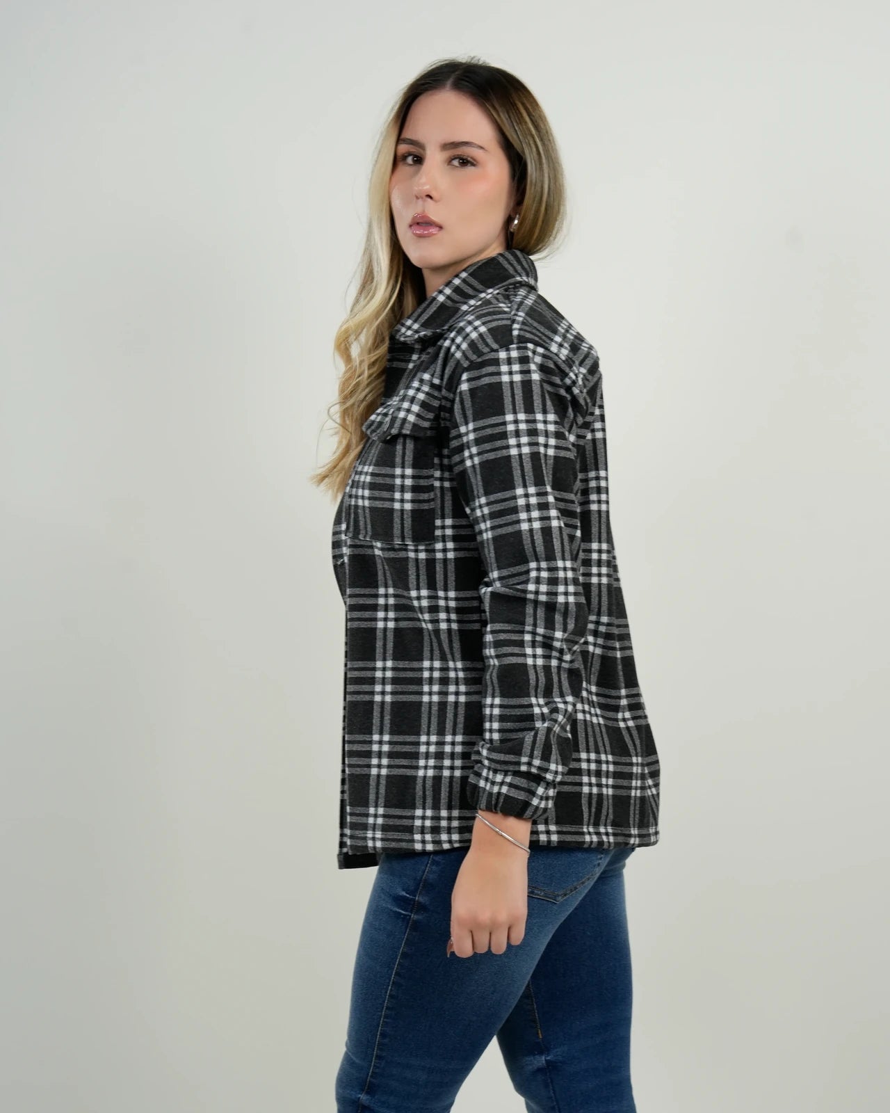 Chaqueta Oversize Mujer Cuadros Negro