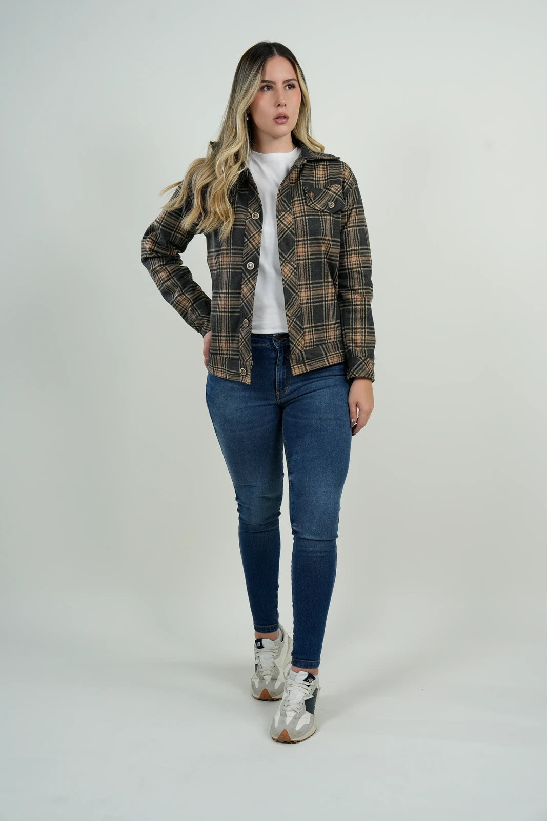 Chaqueta Mujer Cuadros Café