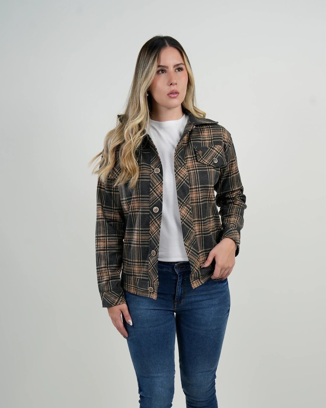 Chaqueta Mujer Cuadros Café