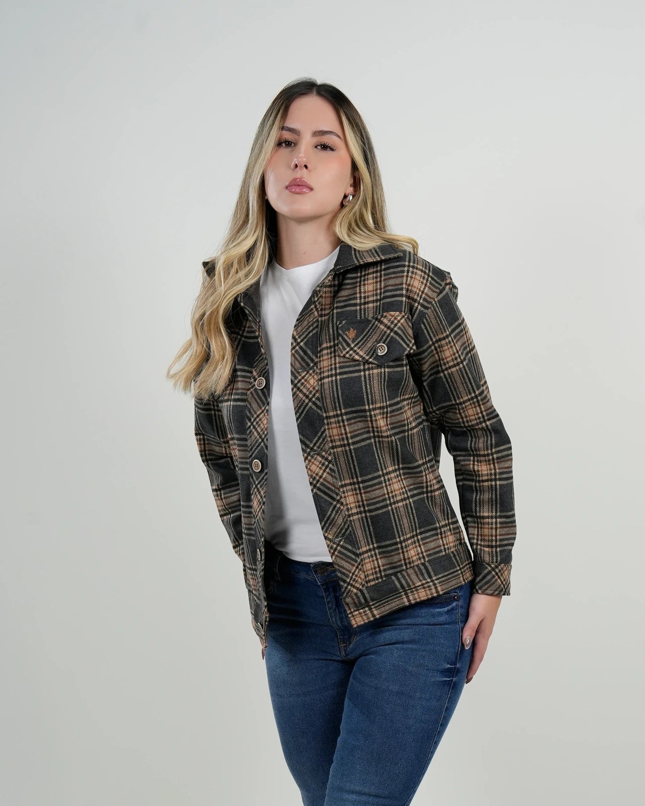 Chaqueta Mujer Cuadros Café