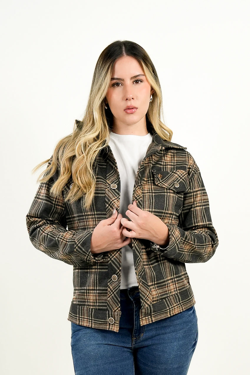 Chaqueta Mujer Cuadros Café