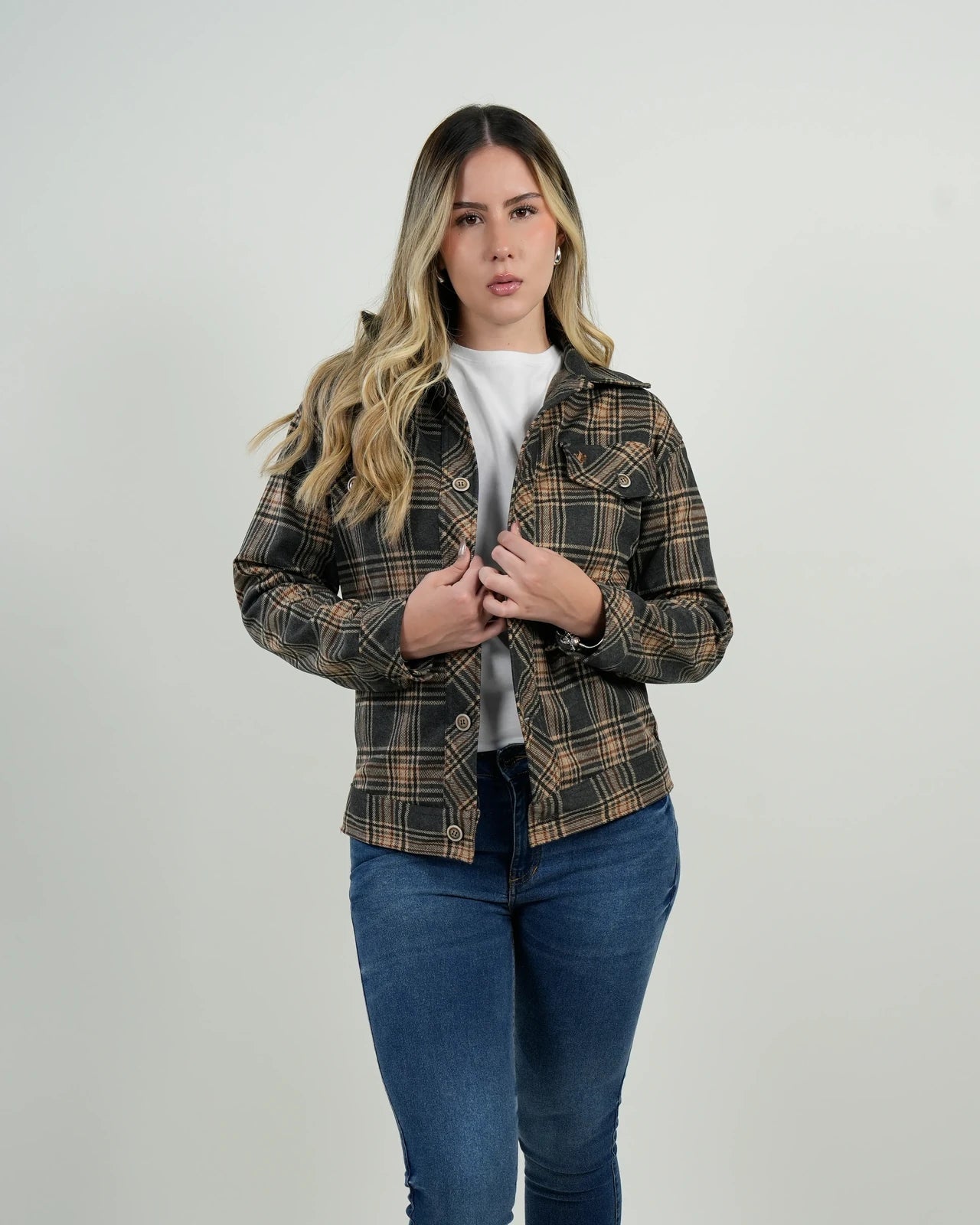 Chaqueta Mujer Cuadros Café