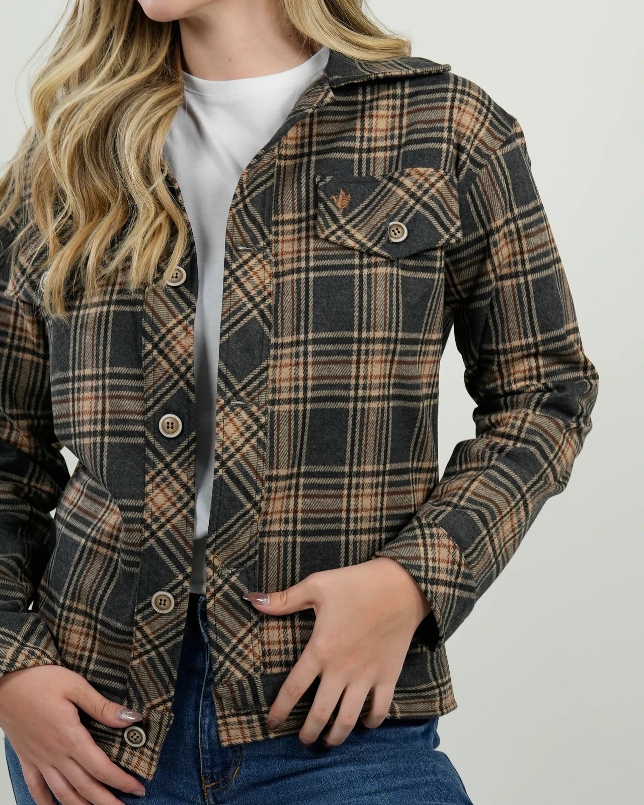 Chaqueta Mujer Cuadros Café