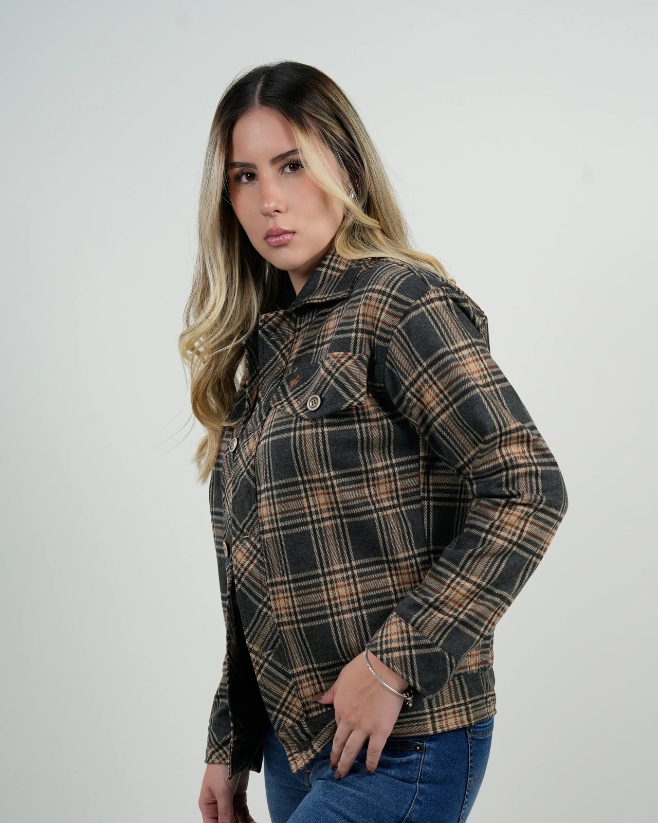 Chaqueta Mujer Cuadros Café