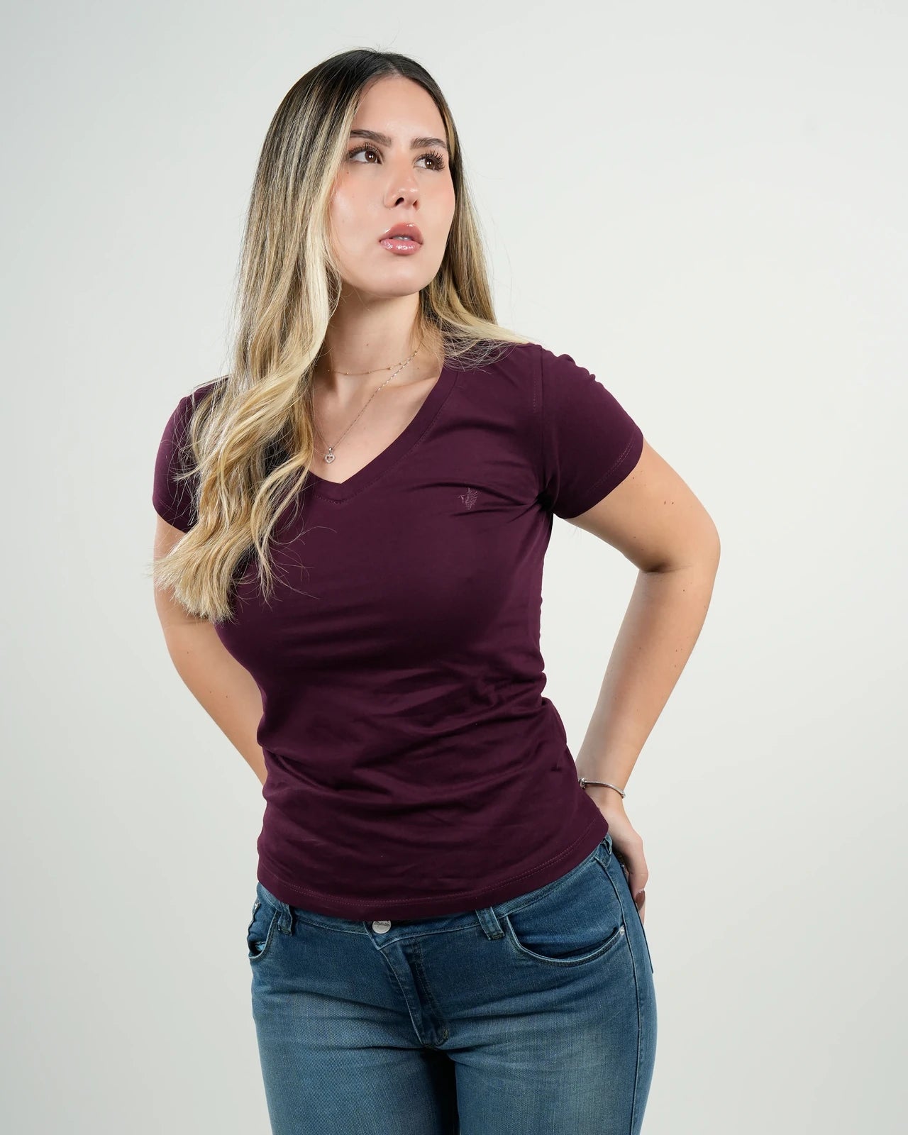 Camiseta Ashford Vino Escote V