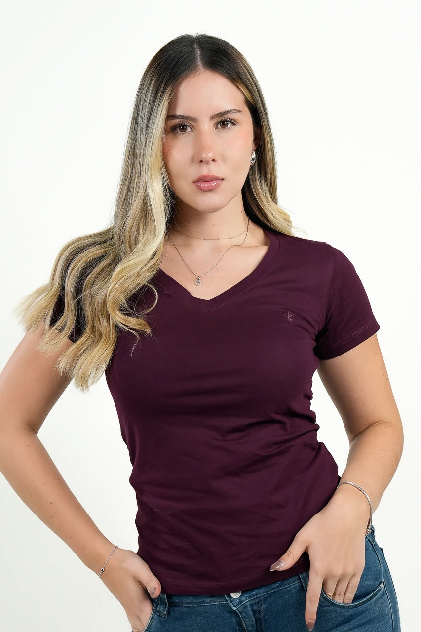 Camiseta Ashford Vino Escote V